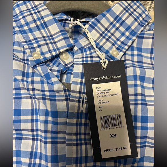 Vineyard Vines Men’s Performance Long-Sleeve Blue Check Polo Shirt Size XS NWT - Picture 4 of 5